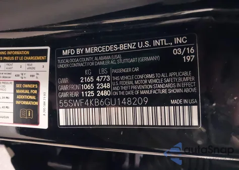 2016 Mercedes-Benz C 300 4Matic/Luxury 4Matic/Sport 4Matic из США, поврежденный, VIN 55SWF4KB6GU148209